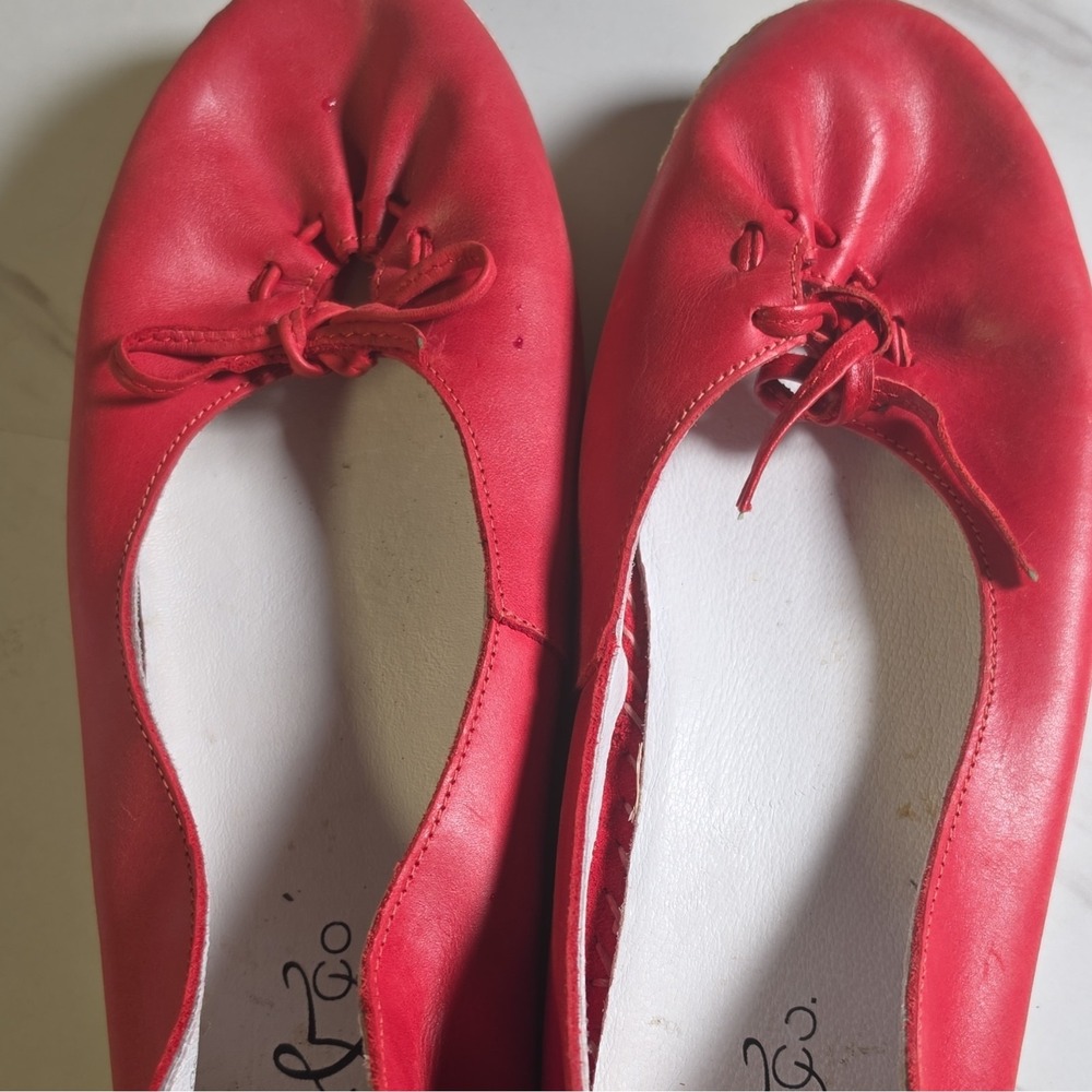 Boc&Co Women's Red Leather Slip-On Ballet Flats Round Toe Bow EU 38 US 7